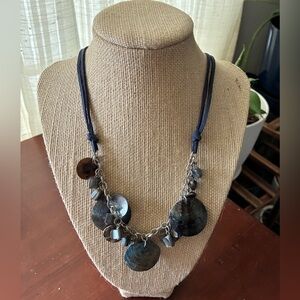 Elegant shell and Navy leather Necklace